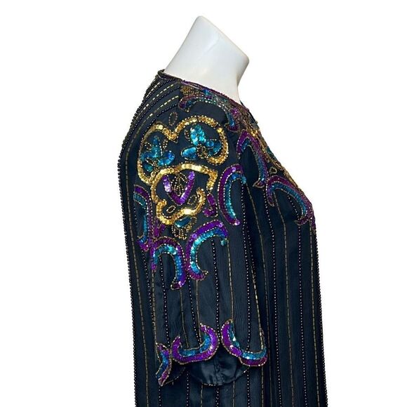 Vintage 80’s black silk sequin and bead evening blouse - Picture 5 of 16
